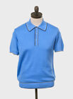 Art Gallery Clothing Style WOODY Mod Knitted Polo Shirt Sky / Navy