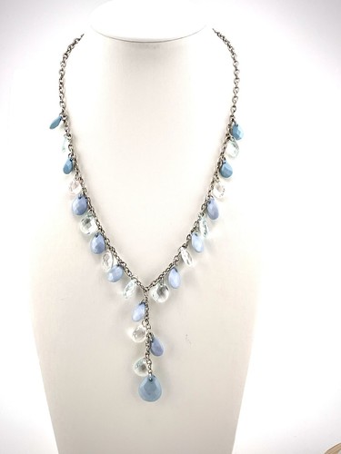 VETEMENTS Collana tono argento con perle blu e cristallo ��18 pollici. AB 2