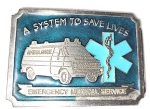 EMS EMERGENCY MEDICAL SERVICES Ambulance Paramedics Vintage Metal Belt Buckle - Picture 1 of 2