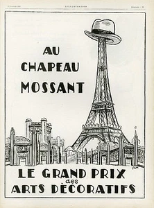 "AU CHAPEAU MOSSANT" Annonce originale entoilée L'ILLUSTRATION 23/1/1926 (SEM) - Imagen 1 de 1
