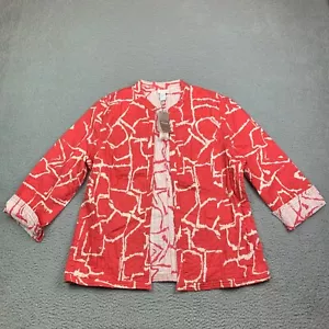 Chico’s Quilted Blazer Jacket Womens Size 3 Reversible Open Front Coral NEW - Picture 1 of 14