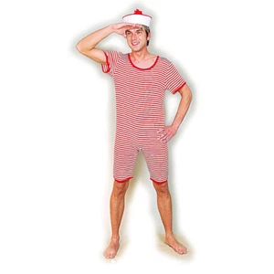 Retro Badeanzug rot-weiß Herrenbadeanzug geringelt XXL 62/64 - Bild 1 von 1