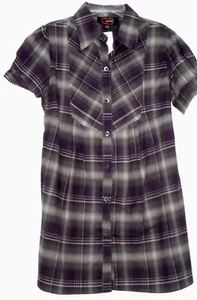 *VESTIDO CAMISERO KRAVE TALLA M JUNIOR PÚRPURA GRIS A CUADROS ELÁSTICO LIGERO NUEVO CON ETIQUETAS - Imagen 1 de 1