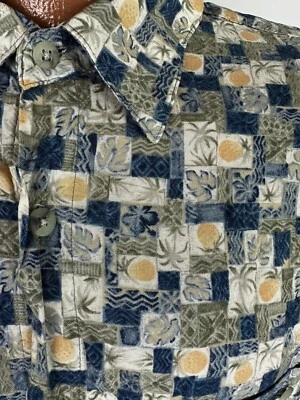 Campia Moda Hawaiian Shirt L Geometric Pineapple Palm Tree Aloha Tribal Rayon - Image 1 of 4