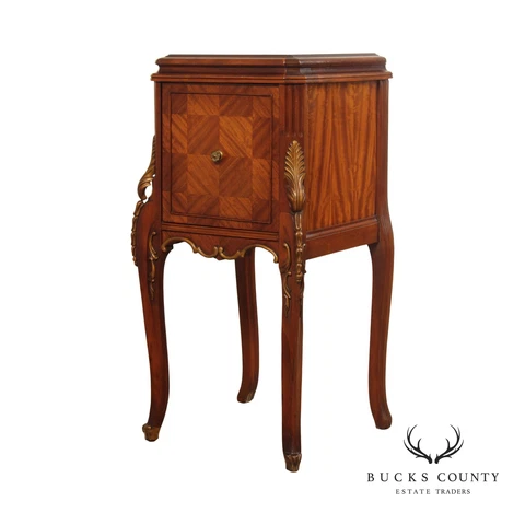 1930's French Louis XV Style Satinwood Checkerboard Parquetry Nightstand Cover