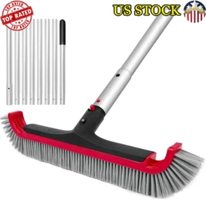 Swimming Pool Brush W/ Adjustable Pole Nylon Bristles Wall Floor Cleaning New - Picture 1 of 7