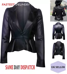 Neu Damen Bikerjacke Crop Kunstleder Damen Reißverschluss Mantel Gr 8 10 12-20 LTHrjk - Bild 1 von 9