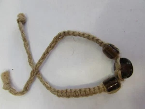 HANDMADE 11" hemp braided tie on bracelet with 3 brown beads - Picture 1 of 3