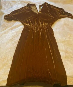 Hartford 1979 Copper/Brown Silk and Velvet-like material Dress Small - Picture 1 of 3