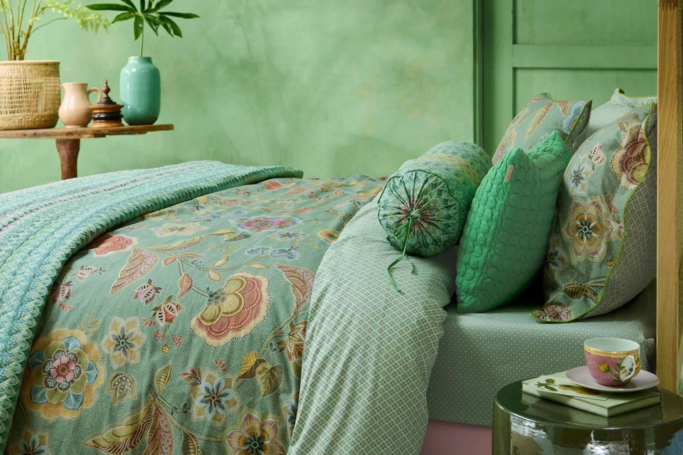 Biancheria da letto PIP Studio Percalle 155x220 Matata Green Flower fiori viticci reversibile - Immagine 1 di 4