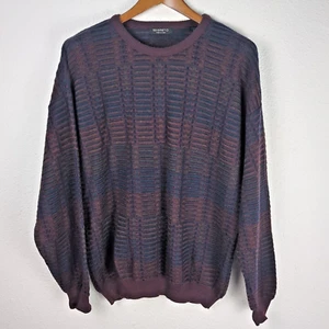 VINTAGE SEGRETO Men's Sweater XL 100% Wool Made in Italy Burgundy Geometric 80'S - Picture 1 of 9
