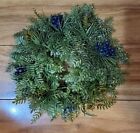 Vintage Plastic Christmas Candle Wreath Ring Glitter Blue Berries Pinecones 