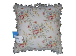 Silk Down Filled Floral Embroidered Tassel Lumbar Throw Pillow Cushion 20" - Picture 1 of 11