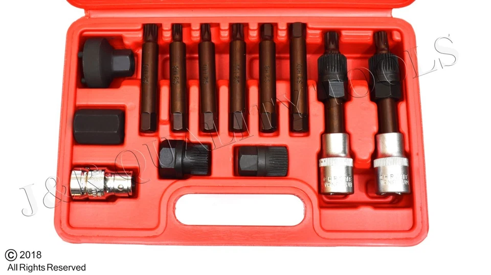 13Pc Alternator Freewheel Pulley Removal Socket Spline Torx Star Bit Tool Set  - Image 1 of 1