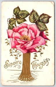 Postcard Sincere Thoughts Antique Pink Rose in Gold Vase London to Listowel ON - Picture 1 of 2