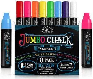 LANA & LUCA Jumbo Liquid Chalk Markers Square Tip - Bold Color Chalk Board Ma... - Picture 1 of 8