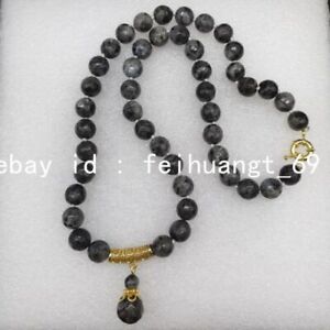 Charming 10mm Faceted Black Labradorite Round Beads Pendant Necklace 20 Inches