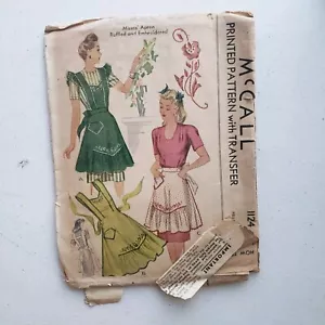 1940s Vintage McCalls 1124 Full And Half Apron Sewing Pattern - Picture 1 of 2