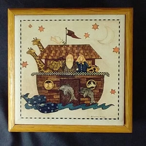 Debbie Mumm Wooden Trinket Box with Tile Top Noah's Journey 1990s Vintage  - Picture 1 of 10