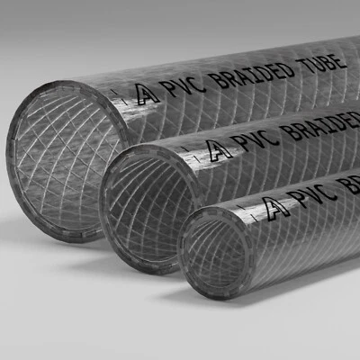 PVC BRAIDED HOSE PIPE REINFORCED TUBING FOOD WATER AIR OIL FUEL CLEAR PLASTIC - Image 1 of 4