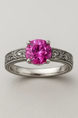 Lab Pink Sapphire Vintage Foral Ring 5 Carat Gemstone 925 Sterling Silver - Image 1 of 4