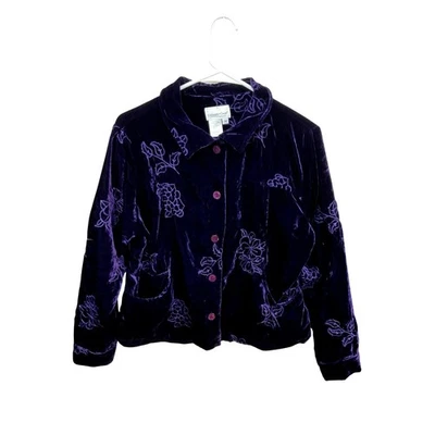Coldwater Creek Purple Crushed Velvet Jacket Embroidery Whimsygoth Medium - Image 1 of 4