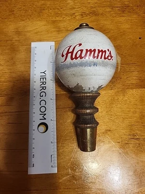Vintage Hamms Beer Globe Pull Knob Tap Handle Advertising White Red - Image 1 of 3
