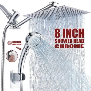 Chrome 8 Inch Rain Shower Head with Handheld Spray High Pressure Adjustable Arm - Picture 1 of 10