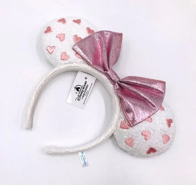 Pink Bow Mickey Mouse New 2025 Minnie Ears Disney White Heart Sequin Headband - Image 1 of 4