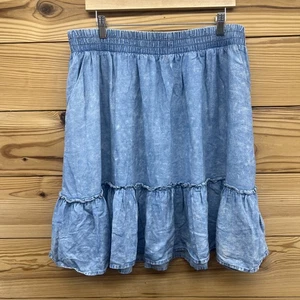 Gonna Torrid taglie forti 2 Chambray Denim Lyocell corta con volant blu tinta unita B182 - Foto 1 di 9