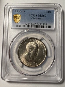 1936-D Cincinnati Commemorative Half Dollar PCGS MS67 - Picture 1 of 4
