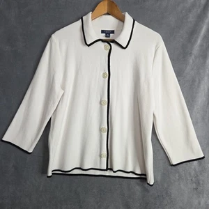 Chaps Cardigan Sweater XL White Black Trim Button NWT Beverly Hills Cotton - Picture 1 of 12