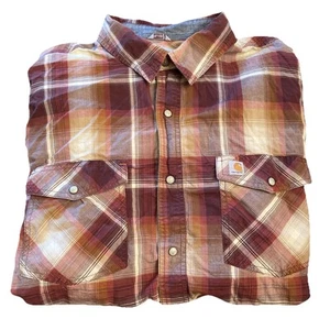 Carhartt Pearl Snap Shirt Mens 2XL Long Sleeve Plaid Western CottonSpandex Adult - Picture 1 of 4