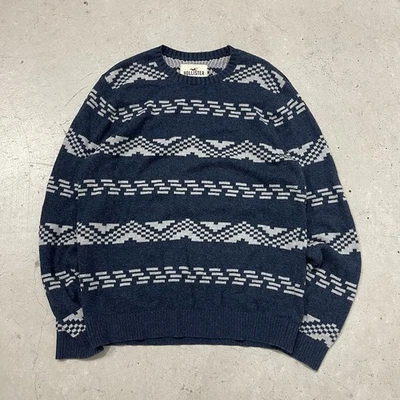 Suéter de punto acrílico cuello redondo Hollister vintage para hombre XL azul Y2K grunge Foto 1 de 4