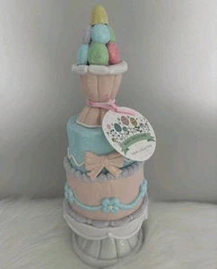 Ostern 3 Etagen Podest Kuchen Lebkuchen Ei Zucker Ton Pastell Kokette Schleife Deko - Bild 1 von 9