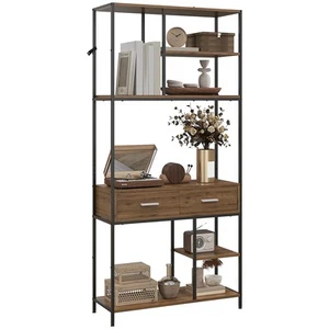 HOMCOM 5 Tier Free Standing Book Shelf with 2 Drawers for Study, Living Room - Picture 1 of 11