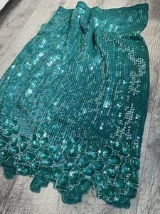 VTG Silk Floral Beaded Sequin Teal Skirt Size Medium Laurence Kazar Embellished - Picture 1 of 6