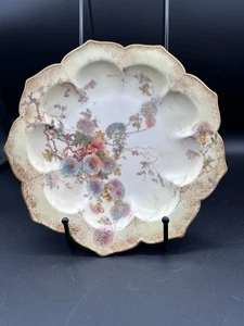 Antique Doulton Burslem Floral Plate England 1890s Scalloped Gold Trim - Picture 1 of 8