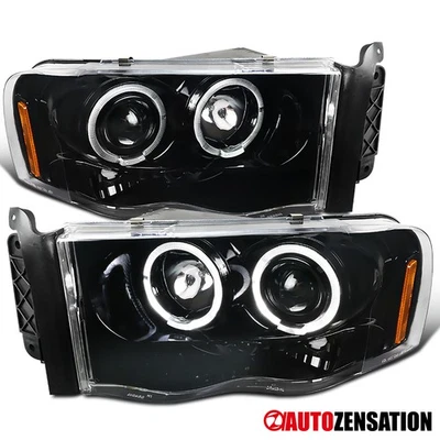 Fit 2002-2005 Dodge Ram 1500 2500 3500 Slick Black LED Halo Projector Headlights - Image 1 of 4