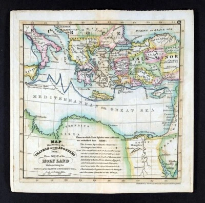 Mapa de Lothian 1831 Viajes de los Apóstoles San Pablo Jerusalén Roma Grecia Turquía Foto 1 de 4