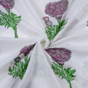 Rosa grün indischer Blockdruck Blumen Stoff Baumwolle Handwebstuhl Schneiderei Tuch - Bild 1 von 5