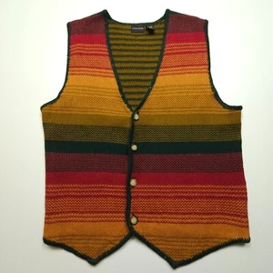 VTG Structure Mens Sweater Vest Large Orange Brown Southwest Cowboy Ramie Cotton - Picture 1 of 17
