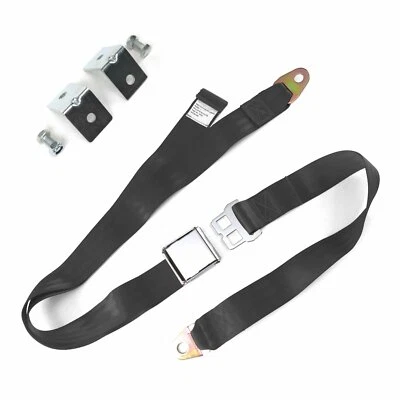 2pt Charcoal Airplane Buckle Lap Seat Belts w/ Anchor Plate Hardware Pack - Image 1 of 4