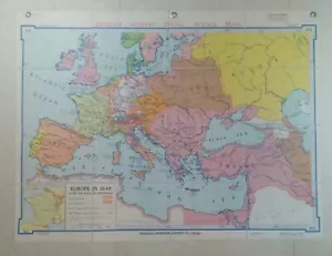 1964 DENOYER GEPPERT H12 EUROPE 1648 FOLDING CLOTH SCHOOL MAP 33" x 43.5" - Picture 1 of 11