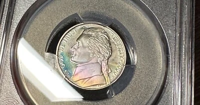2000-S PR68DC Jefferson Nickel PCGS Toned Green Purple True View Gold Shield - Image 1 of 4
