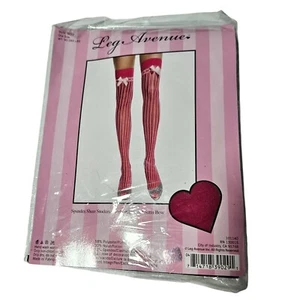 Leg Avenue Spandex rot transparent gestreift Strümpfe Satin Schleife Valentinstag Einheitsgröße - Bild 1 von 6