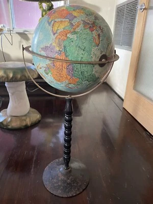 Suporte de metal vintage Reploge Word Globe eixo duplo madeira  - Imagem 1 de 4