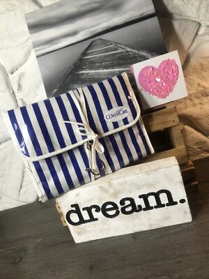 CoverGirl Blue Striped PVC Logo Hanging Tie Jewelry Makeup Travel Bag PreOwned - Image 1 of 4