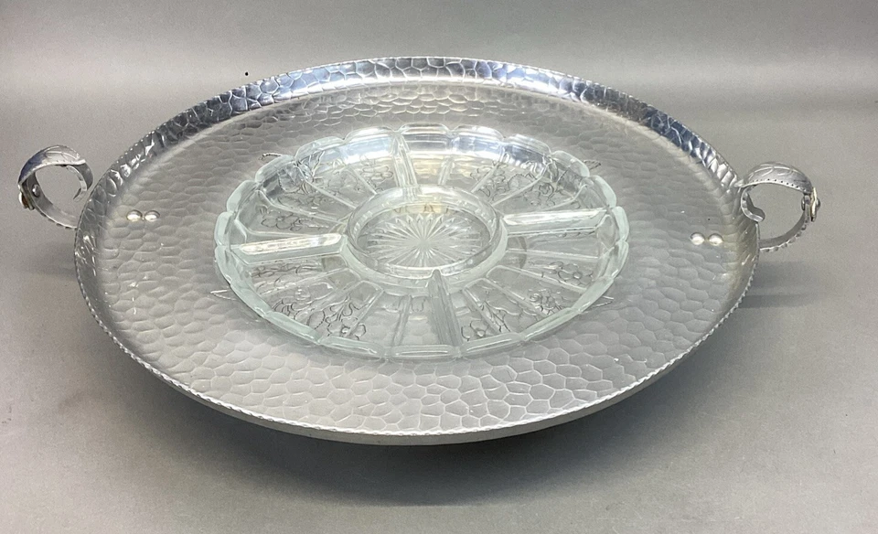 Large 16”D Floral Lazy Susan With Glass Tray For Chips N Dip And Appetizers - Image 1 of 4
