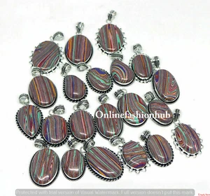 Rainbow Calsilica Gemstone 925 Silver Plated Wholesale Lot Pendants For Birthday - Picture 1 of 1